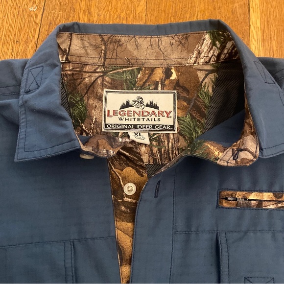 Legendary Whitetails Men's XL Blue Long Sleeve Button Up Shirt Camo Flip Cuff. - Picture 4 of 13